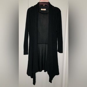 Orange Open Front Cardigan Black Waterfall Collar Lightweight Small